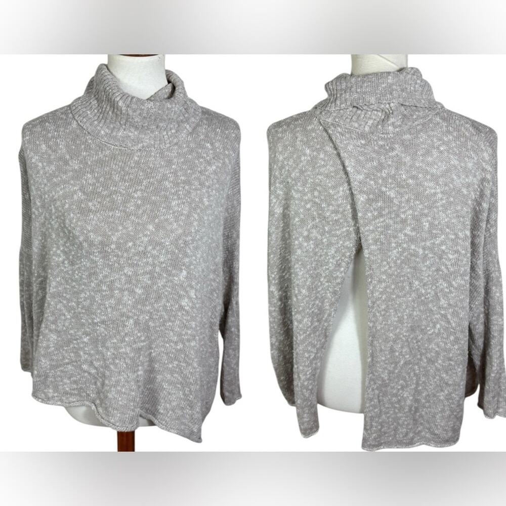 Aerie Oatmeal Knit Split Back Turtleneck Cotton Blend Sweater Size L